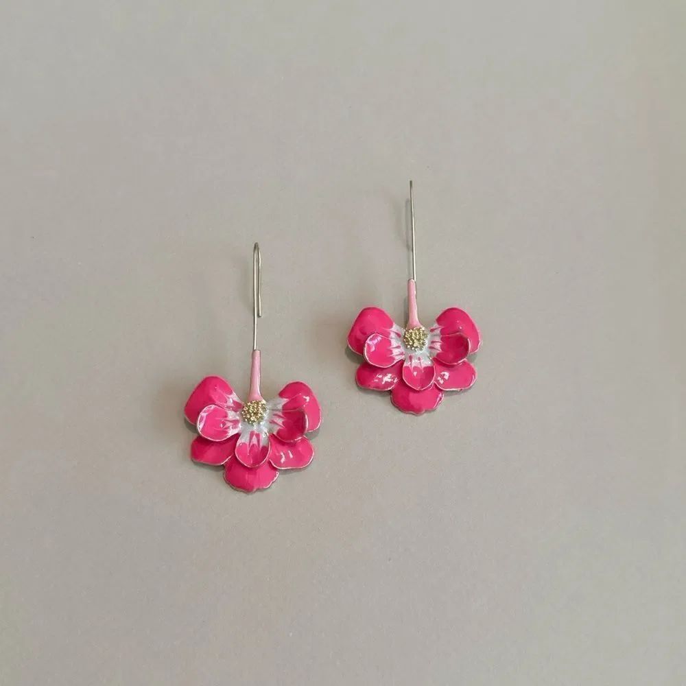 Pink flower earrings M701 - Picture 2 of 4